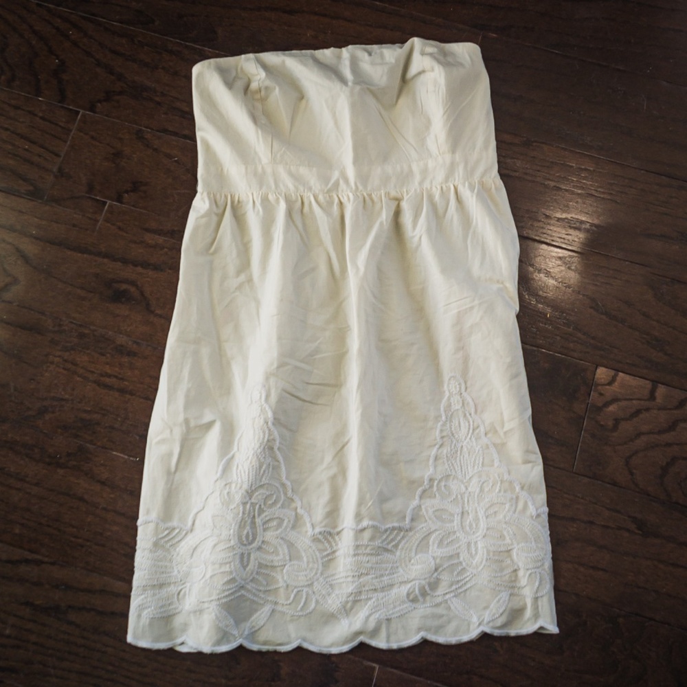Cream Strapless Embroidered dress